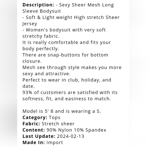 Women's Sheer Mesh Bodysuit Round Neck Long Sleeve Stretch Top - Picture 4 of 8